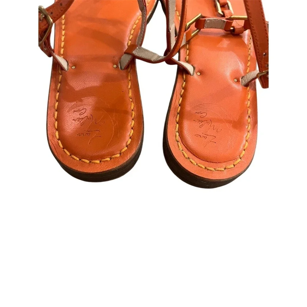 Luna Mulier Sandals Womens EU 38 Orange T-Strap Thong Flat Buckle
